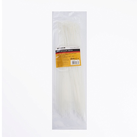 Хомут нейлоновый STEKKER NYCT36-300 3,6x300 мм, d пучка max 80 мм, нагрузка 18 кг, белый, упаковка 100 шт - фото