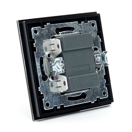 Выключатель 2-клавишный STEKKER GLS10-7004-05, 250В, 10А, серия Катрин, черный - фото