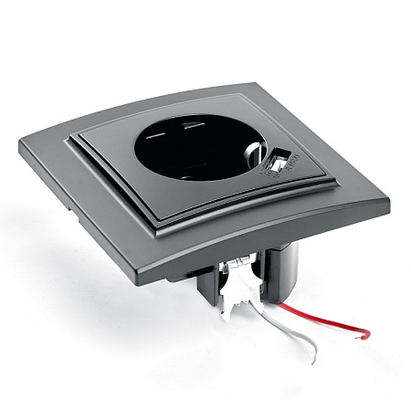 Розетка 1-местная c/з и с USB STEKKER, PST16-9011-03, 250В, 16А, с защитной шторкой, серия Эрна, черный - фото
