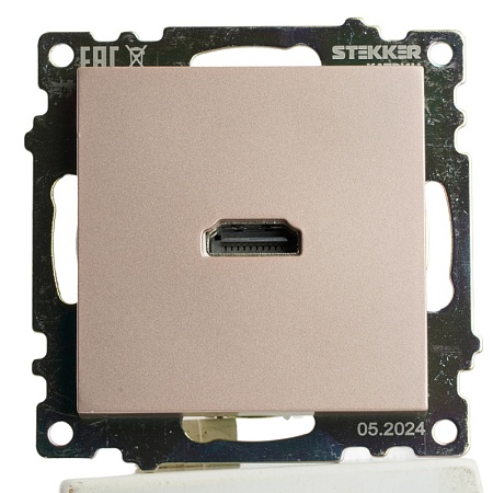 Розетка HDMI 2.1, Type A  (механизм), STEKKER GLS00-7118-02, серия Катрин, шампань - фото