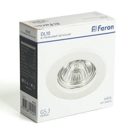 Светильник потолочный встраиваемый Feron  DL10 MR16 50W G5.3 белый матовый - фото