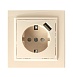 Розетка 1-местная с/з, STEKKER, PST16-9011-02 250В, 16А с защитной шторкой и с USB, серия Эрна, слоновая кость - фото