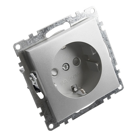 Розетка 1-местная с/з (механизм), STEKKER GLS16-7110-03, 250В, 16А с защитной шторкой, серия Катрин, серебро - фото