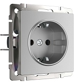 Розетка с заземлением, безвинтовой зажим серебряный W1171306