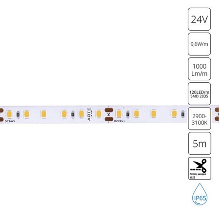 Светодиодная лента 24V 9,6W/m 3000К 5м Arte Lamp AQUA TAPE A2412008-04-3K - фото