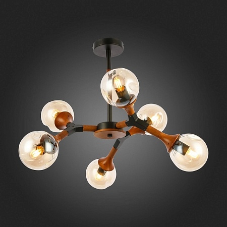 Светильник потолочный Черный, Темное дерево/Прозрачный, Янтарный E27 6*60W SLE109402-06 - фото