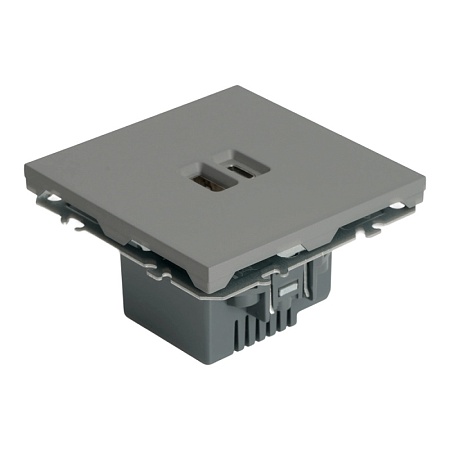 Розетка 2-местная USB + Type C (механизм), STEKKER, 250В, 20W, серия Эмили, RST10-5115-10, платиново-серый, soft touch - фото