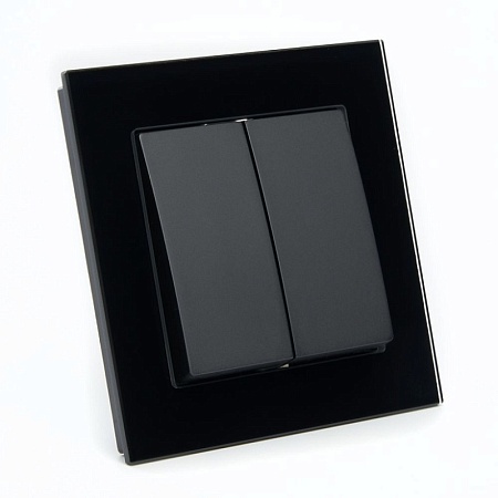 Выключатель 2-клавишный STEKKER GLS10-7004-05, 250В, 10А, серия Катрин, черный - фото