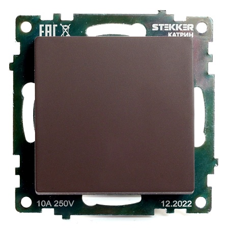 Переключатель 1-клавишный (механизм), STEKKER GLS10-7105-04, 250V, 10А, серия Катрин, шоколад - фото