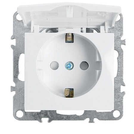 Розетка 1-местная с/з с крышкой (механизм), STEKKER, PST16-9112-01, 250В, 16А с защ. шторкой, серия Эрна, белый - фото