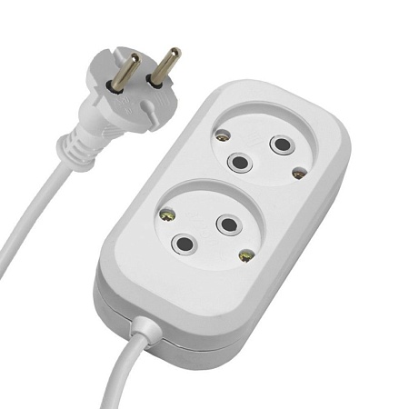 Удлинитель 2-местный, б/з Stekker HM01-20-02, 2м, 2x0,75, серия Home (У10-428), белый - фото