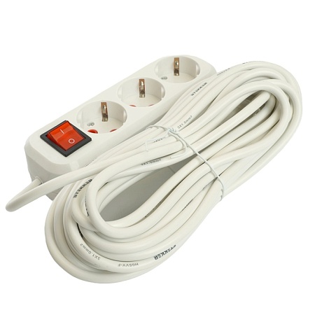 Удлинитель трехместный с/з  с выключ. STEKKER HM07-31-07 3x1мм2, 7м, серия Home (У16А-002), белый - фото