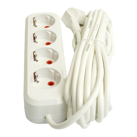 Удлинитель  четырехместный c/з STEKKER HM06-40-07 3x1мм2, 7м, серия Home (У10-429), белый - фото