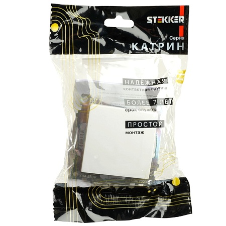 Переключатель перекрестный 1-клавишный (механизм), STEKKER GLS10-7110-01, 250V, 10А, серия Катрин, белый - фото