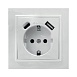 Розетка 1-местная STEKKER, PST16-9016-01, 250В, 2.1А с USB+ type C, серия Эрна, белый - фото