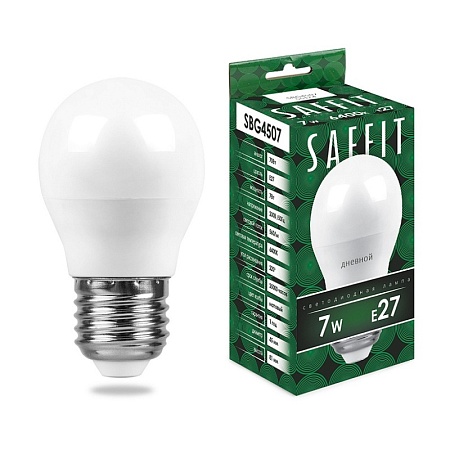 Лампа светодиодная SAFFIT SBG4507 Шарик E27 7W 230V 6400K - фото