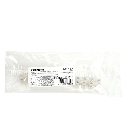 Колодка клеммная винтовая STEKKER, линейка 12 штук, полипропилен, LD227-10A DIY - фото