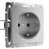Розетка с заземлением и шторками cеребряный рифленый WL09-SKGS-01-IP44