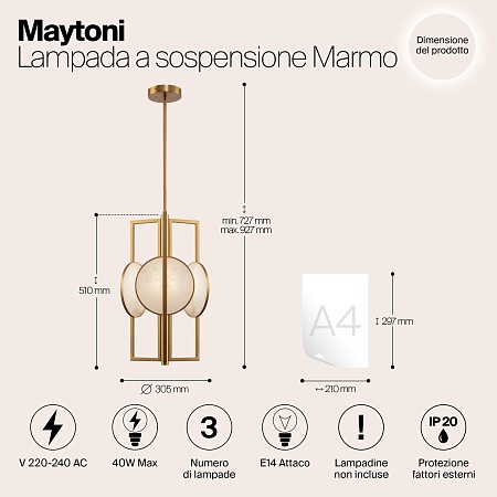 Подвесной светильник Maytoni Marmo MOD099PL-03G - фото