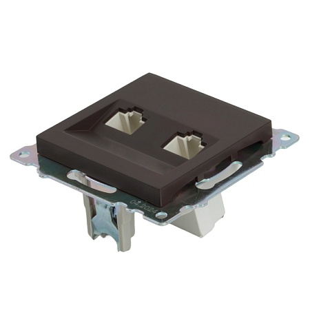 Розетка компьютерная 2-местная RJ-45 (механизм) STEKKER GLS00-7109-04, серия Катрин, шоколад - фото