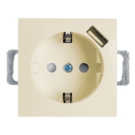 Розетка 1-местная с/з (механизм), STEKKER, PST16-9111-02, 250В, 16А с защитной шторкой и с USB серия Эрна, слоновая кость - фото