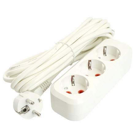 Удлинитель трехместный с/з  STEKKER HM06-31-05 3x1мм2, 5м, серия Home (У10-002), белый - фото