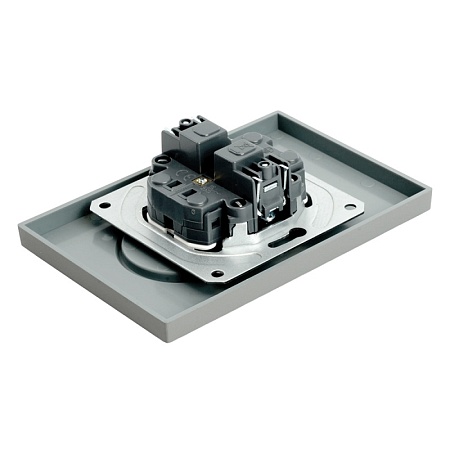 Розетка 2-местная с защитной шторкой, STEKKER, б/з, 250В, 16А, серия Эмили, RST16-5116-10 , платиново-серый, soft touch - фото