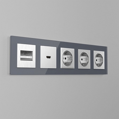 Накладка для двойной розетки Еthernet RJ-45 серебряный рифленый WL09-RJ45+RJ45-CP - фото