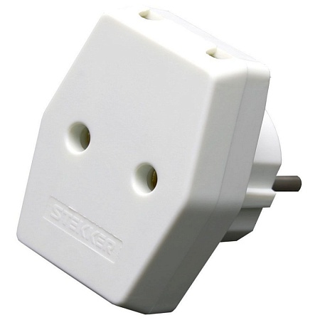 Разветвитель сетевой 3-местный компактный б/з STEKKER ADP10-16-20, 250В, 10A, IP20, белый - фото