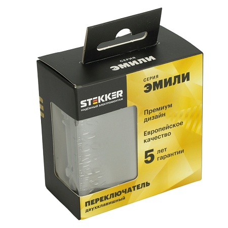 Переключатель 2-клавишный (механизм), STEKKER, 250В, 10А, серия Эмили, RSW10-5107-10, платиново-серый, soft touch - фото