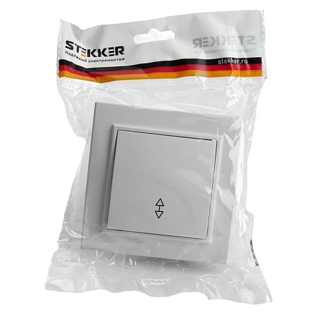 Переключатель 1-клавишный STEKKER  PSW10-9005-01, 250В, 10А, серия Эрна, белый - фото