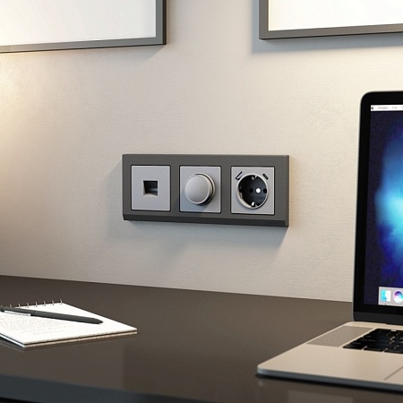 Розетка с заземлением, шторками и USB тип A+C  (серебряный матовый) W1171765 - фото