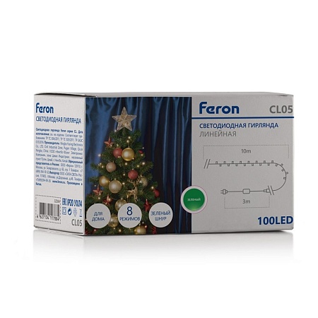 Светодиодная гирлянда Feron CL05 линейная 10м +3м 230V зеленый, c питанием от сети, контроллером, зеленый шнур - фото
