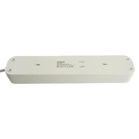 Удлинитель 4-местный с/з с выключ. STEKKER HM071-41-05 3x1мм2, 5м, 250В, 16А, 1USB+2C, 2.4A, сер Home, белый - фото