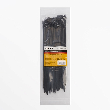 Хомут нейлоновый STEKKER NYCT36-250 3,6x250 мм, d пучка max 65 мм, нагрузка 18 кг, черный, упаковка 100 шт - фото