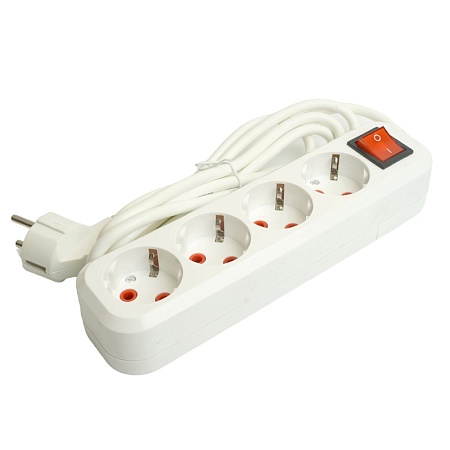 Удлинитель четырехместный с/з  с выключ. STEKKER HM07-41-03 3x1мм2, 3м, серия Home (У16А-003), белый - фото