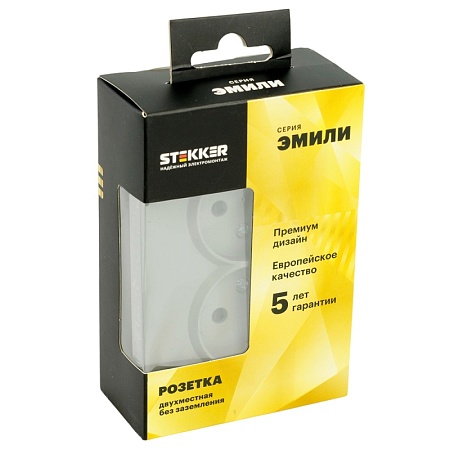 Розетка 2-местная с защитной шторкой, STEKKER, б/з, 250В, 16А, серия Эмили, RST16-5116-10 , платиново-серый, soft touch - фото