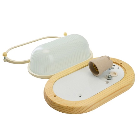 Светильник накладной IP54, 220V 60Вт Е27, дерево, клен, овал НБО 04-60-011 - фото