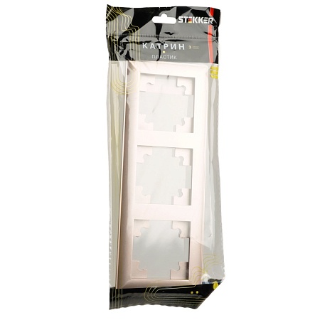 Рамка STEKKER, PFR00-7003-02 3-местная, пластик, серия Катрин, шампань - фото