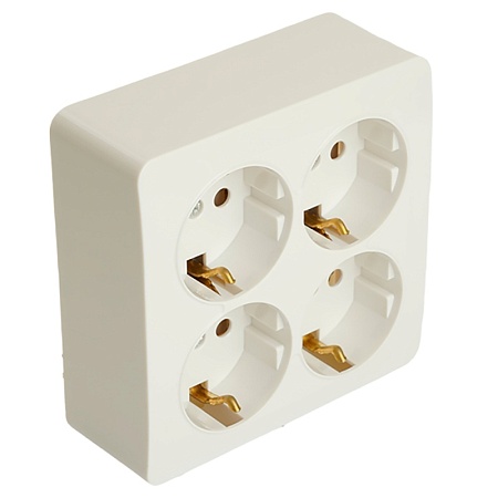 Розетка 4-местная с/з открытой установки, квадрат, STEKKER, 250В, 16А, IP20, серия София, белый, MST16-14S-01 - фото