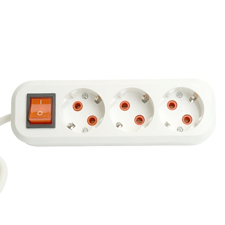 Удлинитель трехместный с/з  с выключ. STEKKER HM07-31-03 3x1мм2, 3м, серия Home (У16А-002), белый - фото