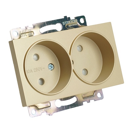 GLS10-7113-08 Розетка 2-местная с защитной шторкой (механизм) б/з, 250В, 10А, серия Катрин, золото - фото