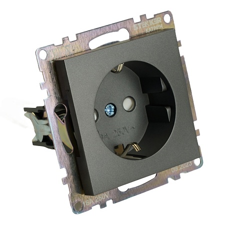 Розетка 1-местная с защитной шторкой с/з (механизм), 250В, 16А, серия Катрин, графит, GLS16-7110-06 - фото