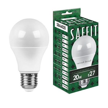Лампа светодиодная SAFFIT SBA6020 Шар E27 20W 230V 2700K - фото