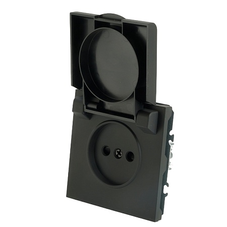 RST16-5113-05 Розетка 1-местная с крышкой с защ. штор STEKKER, б/з, 250В, 16А, серия Эмили, RST16-5113-05, черный уголь, soft touch - фото