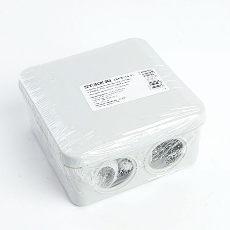 Коробка разветвительная STEKKER EBX10-36-55, 100*100*50мм, 6 вводов, IP55, светло-серая (GE41255) - фото