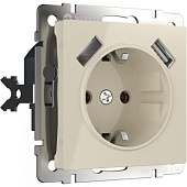 Розетка с заземлением, шторками и USBх2 слоновая кость WL03-SKGS-USBx2-IP20