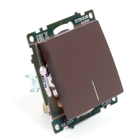 Выключатель 1-клавишный c индикатором (механизм) STEKKER GLS10-7101-04, 250В, 10А, серия Катрин, шоколад - фото