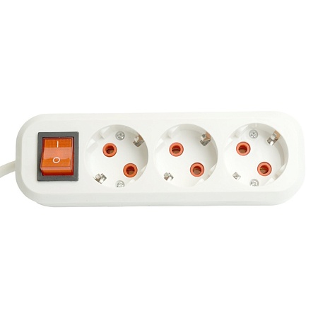 Удлинитель трехместный с/з  с выключ. STEKKER HM07-31-05 3x1мм2, 5м, серия Home (У16А-002), белый - фото