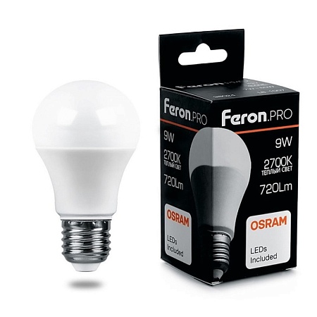 Лампа светодиодная Feron.PRO LB-1009 Шар E27 9W 175-265V 2700K - фото